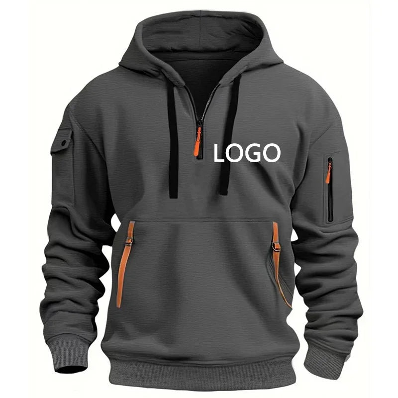 New Customized Shoulder Drop Hoodies Men Leisure Sport Multi Zipper Arm Pocket Loose Sweatshirts Fashion Hoody Jacket Pullover