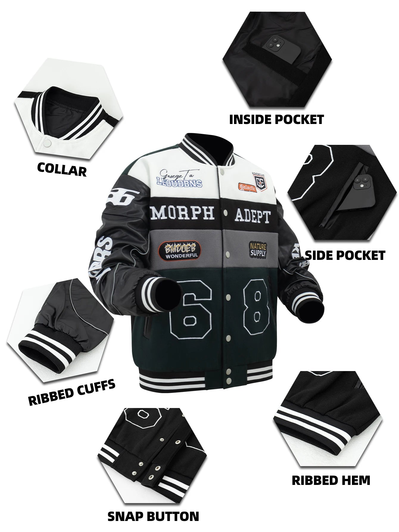 Men's Colorblock Bomber Jacket,Drop Shoulder Design,Casual Long Sleeve,Zipper Pocket,Fall & Winter Fashion Outerwear