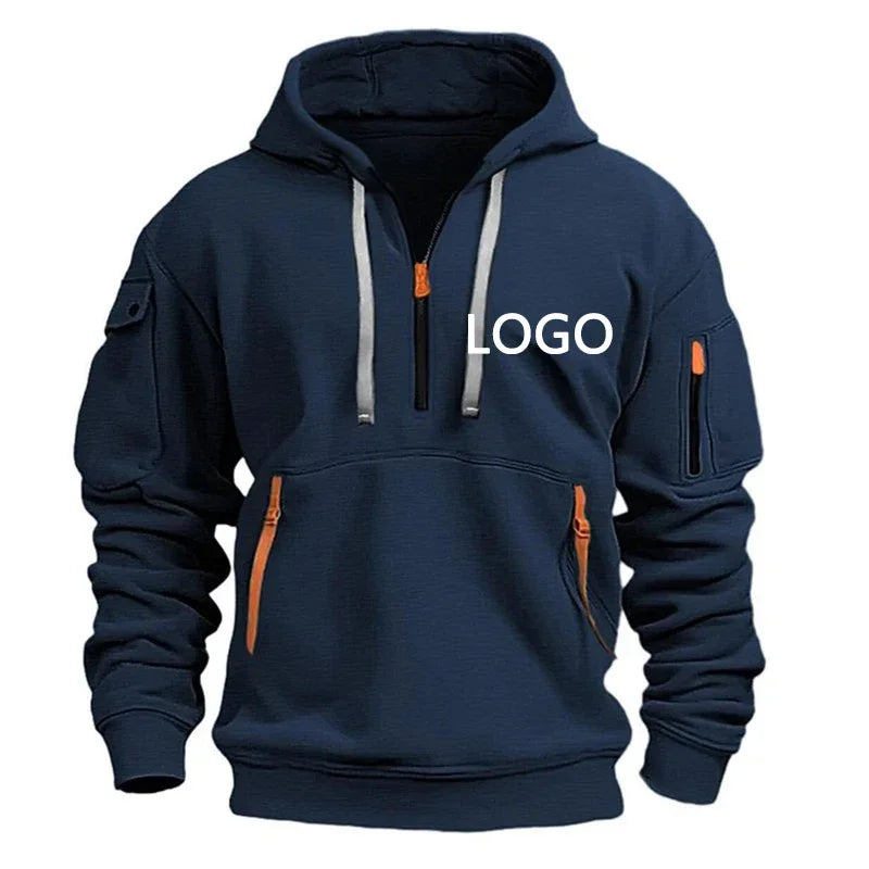 New Customized Shoulder Drop Hoodies Men Leisure Sport Multi Zipper Arm Pocket Loose Sweatshirts Fashion Hoody Jacket Pullover