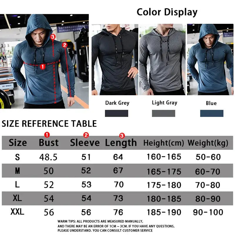 Mens Fitness Tracksuit Running Sport Hoodie Gym Joggers Hooded Outdoor Workout Athletic Clothing Muscle Training Sweatshirt Tops باور أب | Power Up