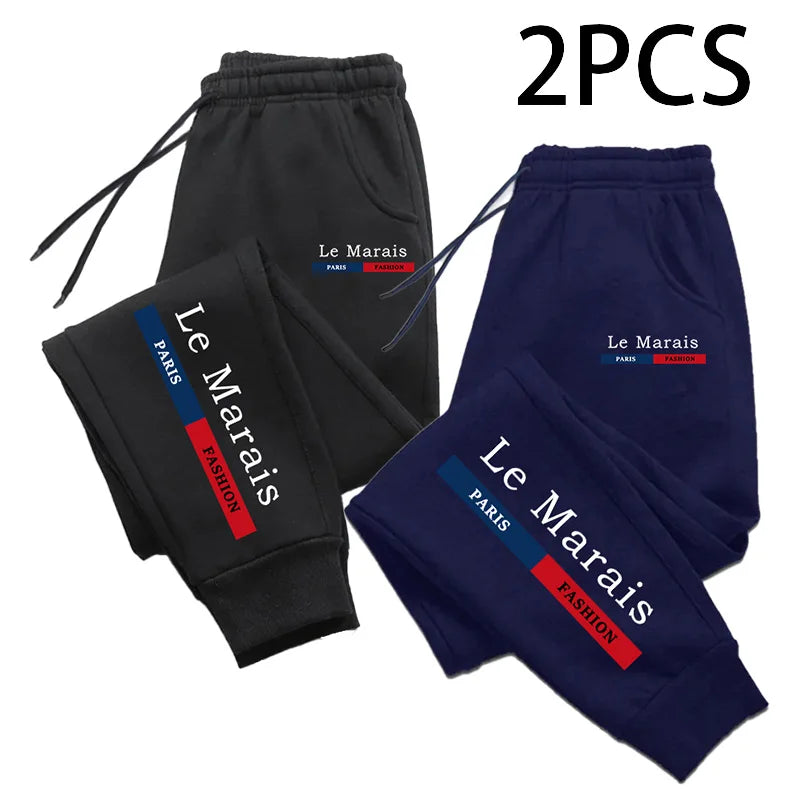 2pcs of 1 Pack Men's Sweatpants Paris Le Marais Print Jogger Pants Fall Winter Home Outdoor Comfort Casual Warm Trousers 2 in 1