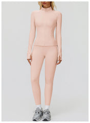 2PCS Yoga Set Workout Sets Women Sportswear Gym Clothing Fitness Zipper Long Sleeve High Waist Leggings Sports Suits Yoga Suit