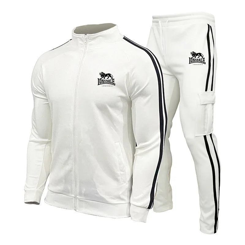 2025 New European and American Men's Large Size Sports and Casual Suit Stand Collar Zipper Shirt Fashionable Two-Piece Set