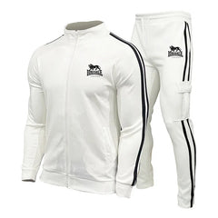 2025 New European and American Men's Large Size Sports and Casual Suit Stand Collar Zipper Shirt Fashionable Two-Piece Set