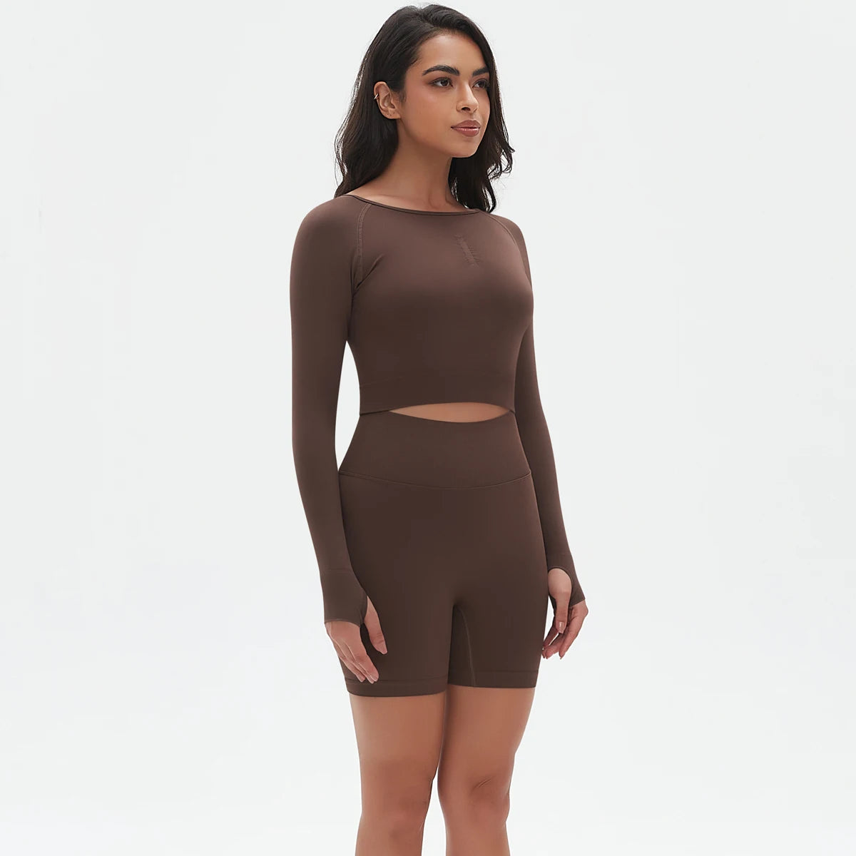 High Waist Seamless Fitness Sports Yoga Shorts Long Sleeved Set Woman Tight Solid Color Workout Top Summer Breathable Yoga Set