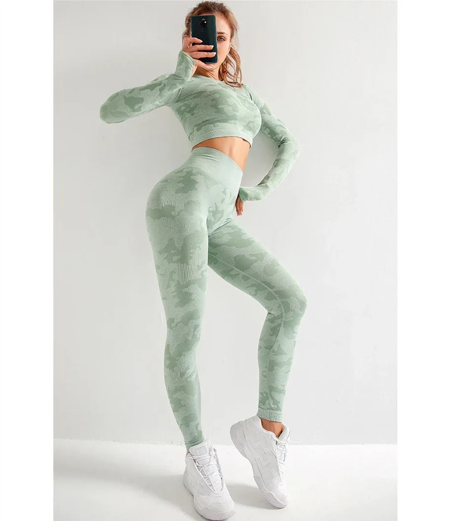 Tie Dyeing Seamless Yoga Set Gym Fitness Two Piece Set Women Clothing Sexy Back Crop Top High Waist Workout Leggings Sportswear