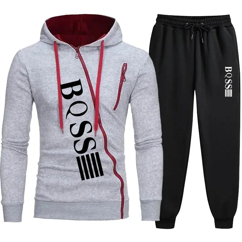 2025 Men's Tracksuit Casual Jogging Suit Outdoor Set Zipper Hoodies + Black Sweatpant 2pcs Spring Fashion New Streetwear S-4XL