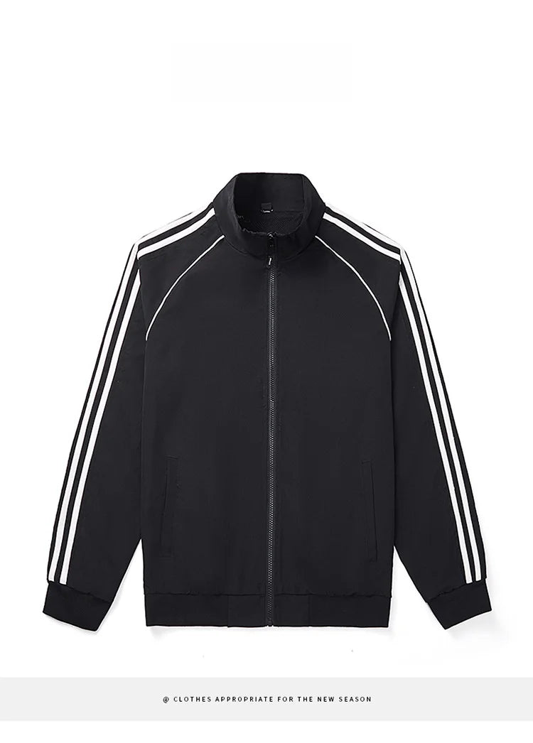 Spring Hot Sale Of The Season Men's Sporty Casual Jacket Stand Collar Windproof Polyester Long Sleeve Zipper Closure Striped...