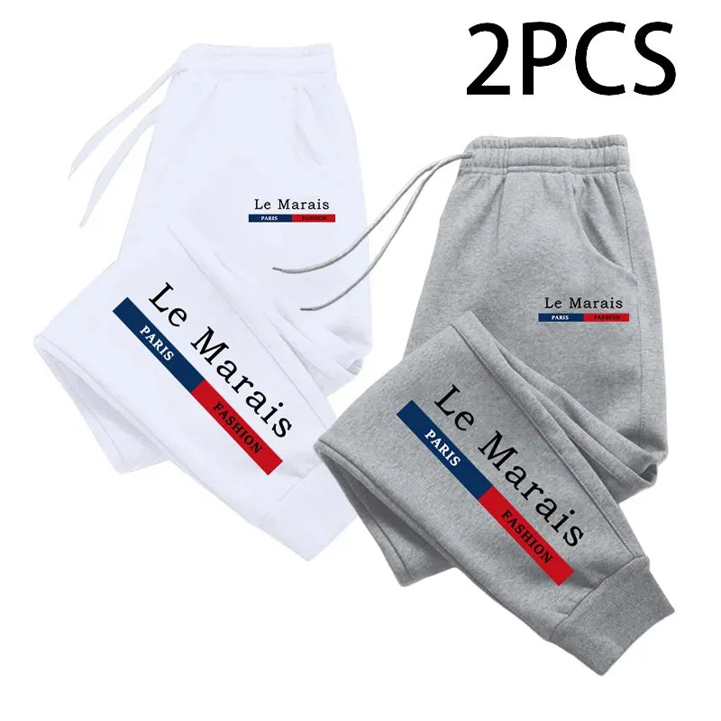 2pcs of 1 Pack Men's Sweatpants Paris Le Marais Print Jogger Pants Fall Winter Home Outdoor Comfort Casual Warm Trousers 2 in 1