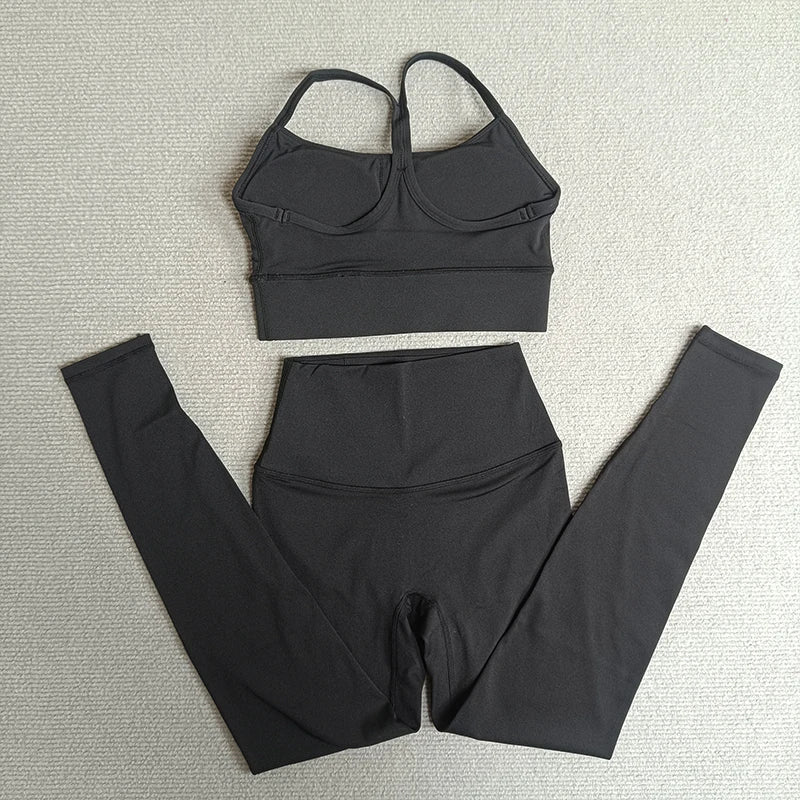 2 Pieces Yoga Clothes Sets Gym Sports Set Fitness Suits Women Cross Back Bra Top High Waist Leggings Running Workout Tracksuit