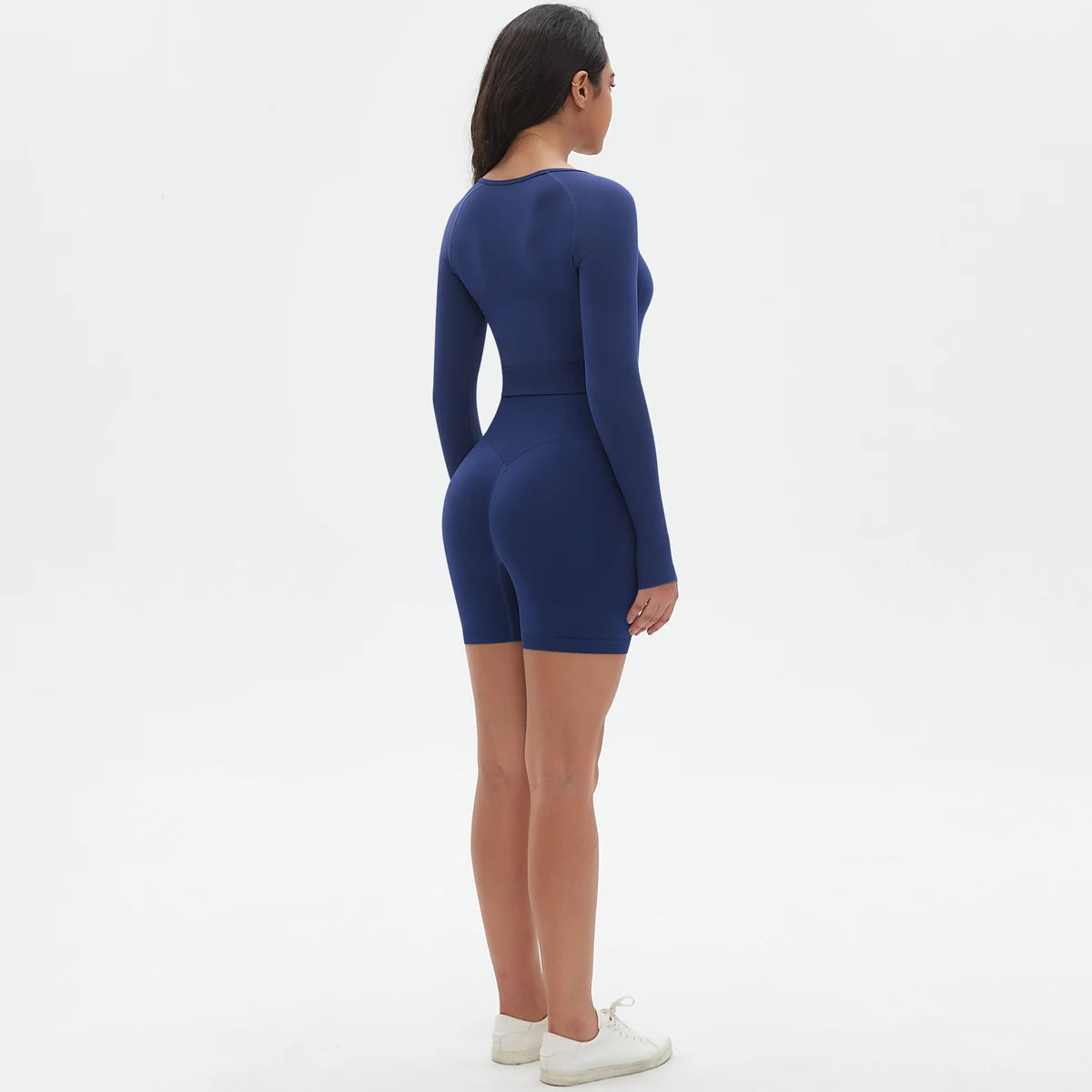 High Waist Seamless Fitness Sports Yoga Shorts Long Sleeved Set Woman Tight Solid Color Workout Top Summer Breathable Yoga Set