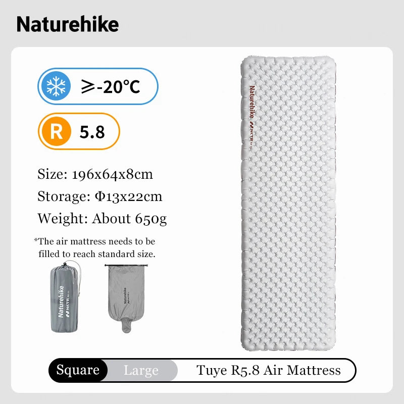 Naturehike Camping Mat 5.8 High R-value Mat Inflatable Sleeping Pad Lightweight Air Mattress 20D Nylon TPU Beach Portable Mats