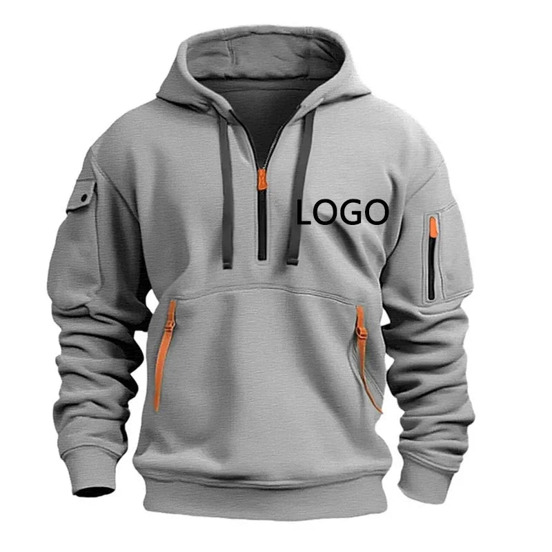 New Customized Shoulder Drop Hoodies Men Leisure Sport Multi Zipper Arm Pocket Loose Sweatshirts Fashion Hoody Jacket Pullover
