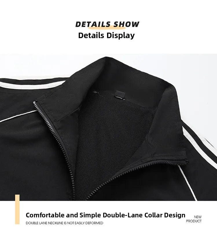 Spring Hot Sale Of The Season Men's Sporty Casual Jacket Stand Collar Windproof Polyester Long Sleeve Zipper Closure Striped...