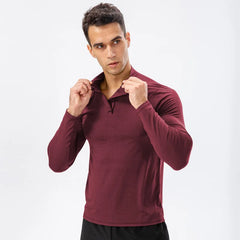 Men's Autumn Fitness Long-Sleeved Quick-Dry Running Tops Half-Zipper Slim-Fit Training Sweatshirt Baselayer Undershirts