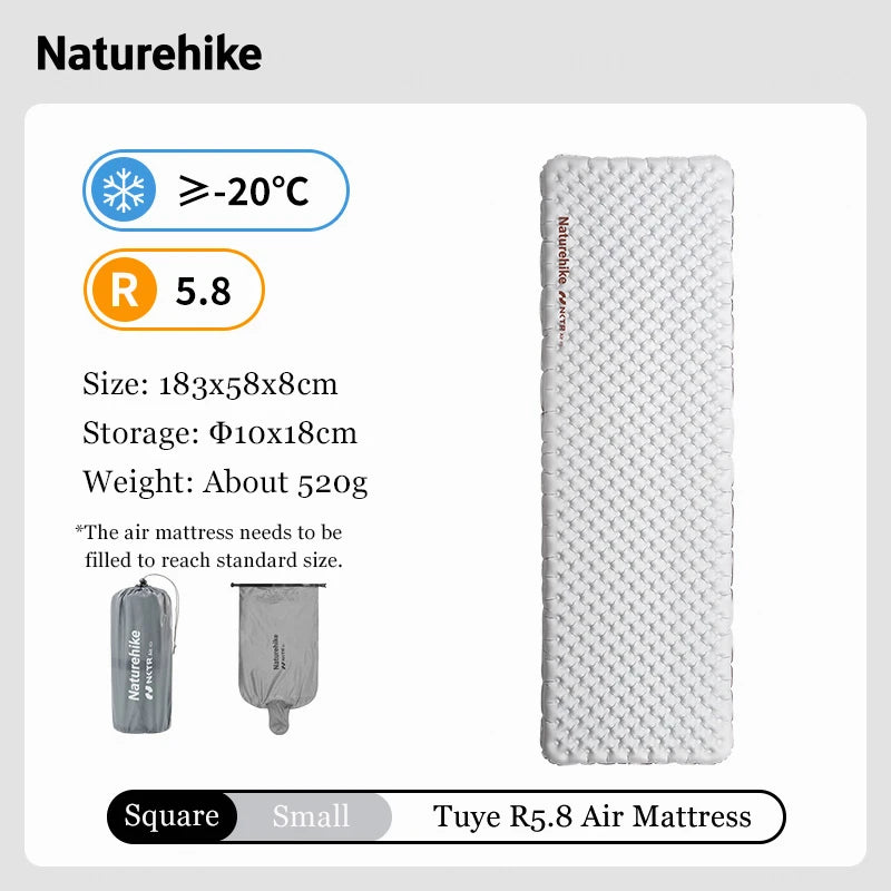 Naturehike Camping Mat 5.8 High R-value Mat Inflatable Sleeping Pad Lightweight Air Mattress 20D Nylon TPU Beach Portable Mats
