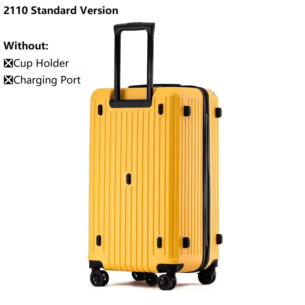 2024 New Large Capacity Cup Holder Luggage Suitcase USB Charging Women Girl Carry-On Boarding Luggage Travel 20/24/26/28 inch