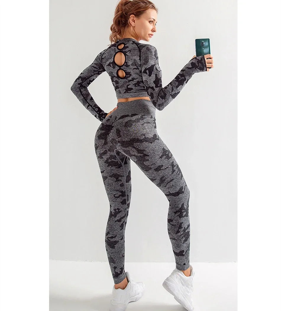 Tie Dyeing Seamless Yoga Set Gym Fitness Two Piece Set Women Clothing Sexy Back Crop Top High Waist Workout Leggings Sportswear