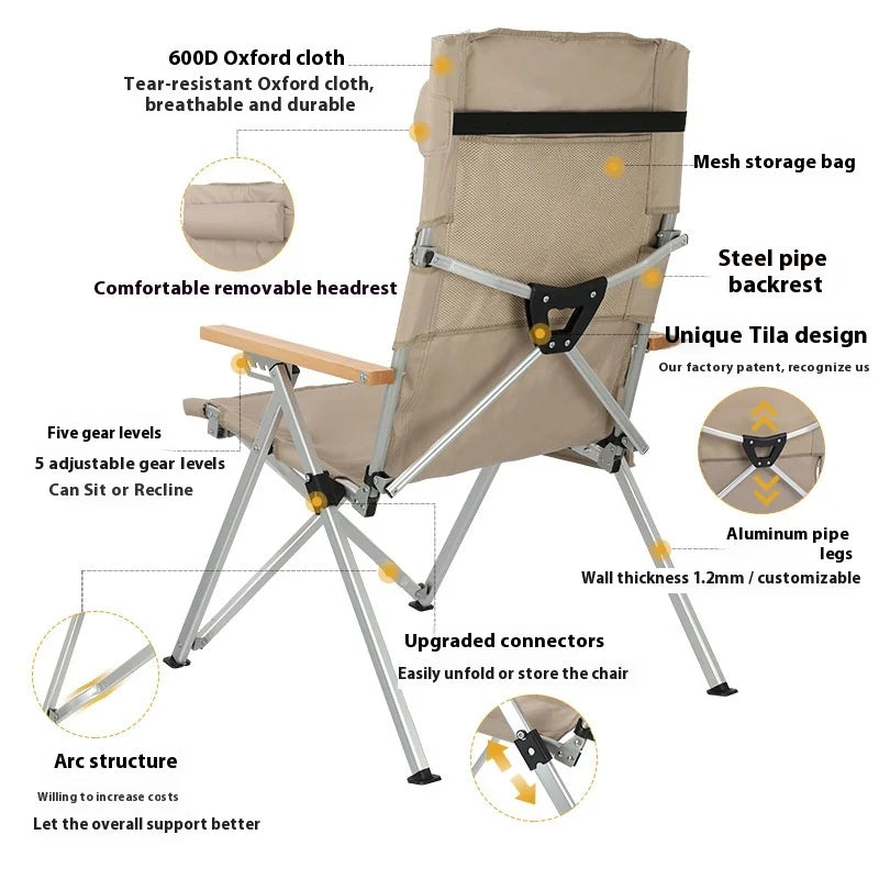 Lohascamping 5-speed Angle Adjustable Backrest Camping Chair aluminum alloy folding Relax chair outdoor lounge Bench Chair