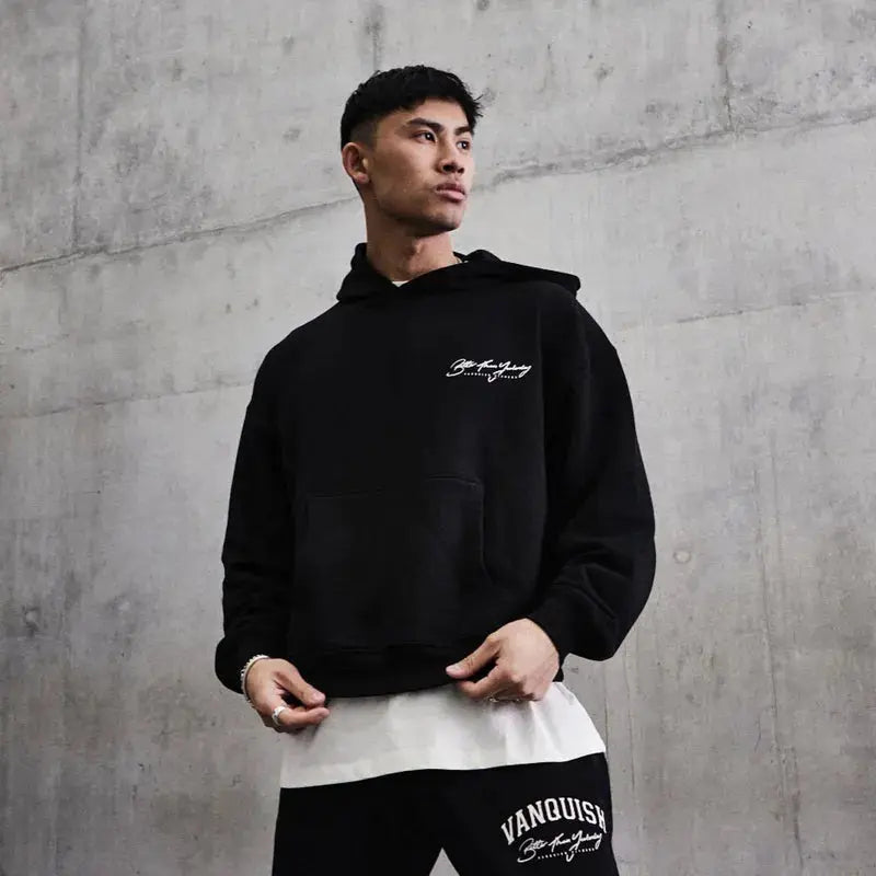 Men's Hoodie Men Clothing OVERSIZED PULLOVER HOODIE Gym Running Training Cotton Round Neck Long Sleeve loose coat Sportswear باور أب | Power Up