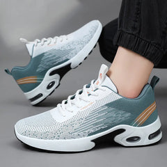 Men's shoes, men's casual shoes, breathable mesh, air-cushioned, soft-soled, color-blocked fashionable sports shoes