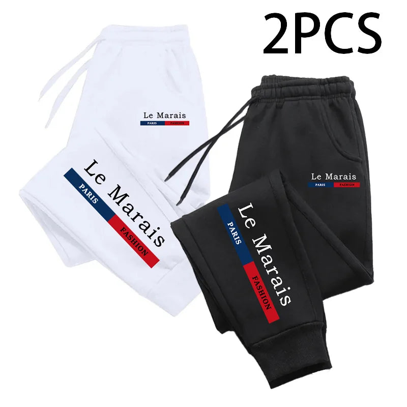 2pcs of 1 Pack Men's Sweatpants Paris Le Marais Print Jogger Pants Fall Winter Home Outdoor Comfort Casual Warm Trousers 2 in 1
