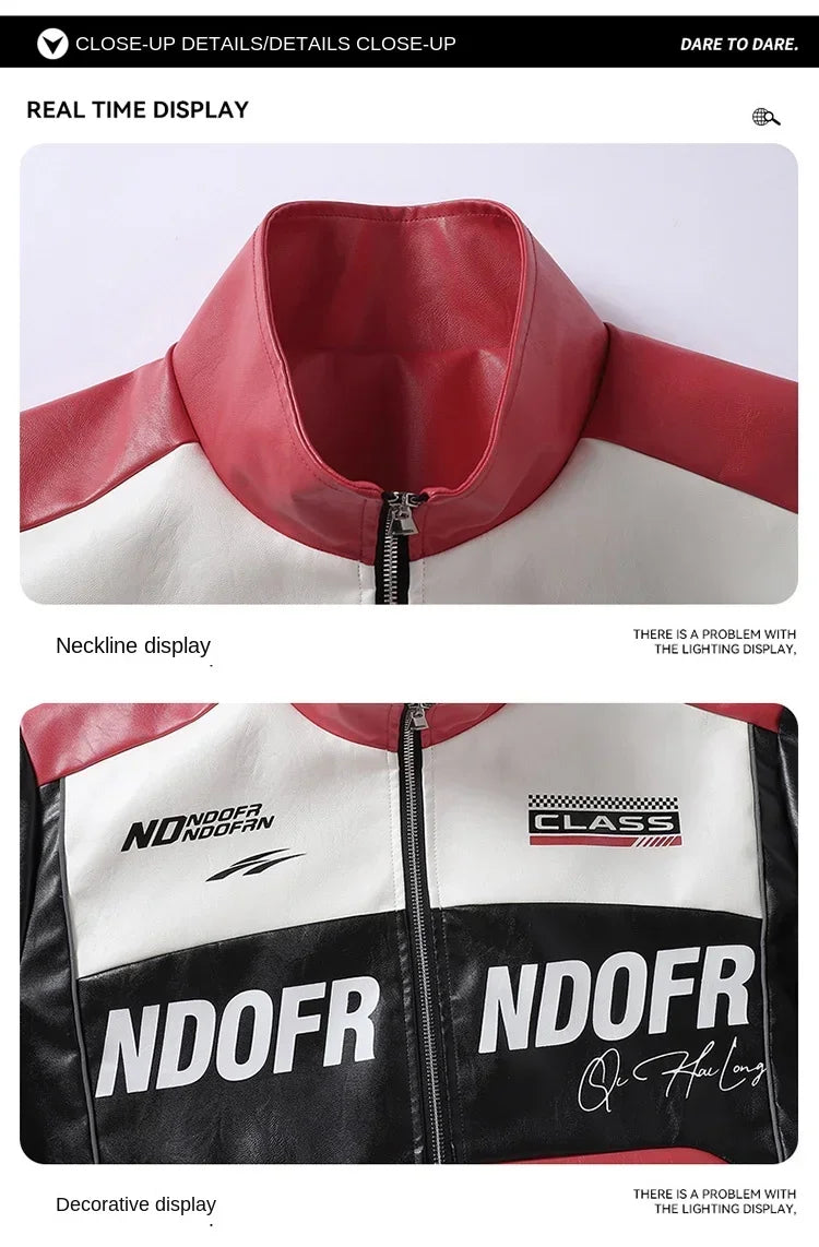 Autumn Motorbike Jacket Men's Stand Collar Leather Jackets Patchwork PU Leather Work Clothes Outdoor Motorcycle Riding Coats Men