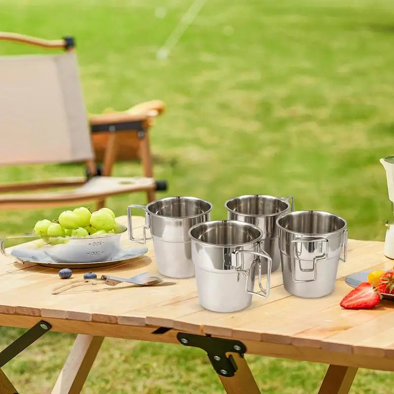 Hiking Cup 4X 300ml Camping Mugs Stainless Steel Camping Cups & Mugs Drinking Cup Stackable Metal Camping Mug for Camping Travel