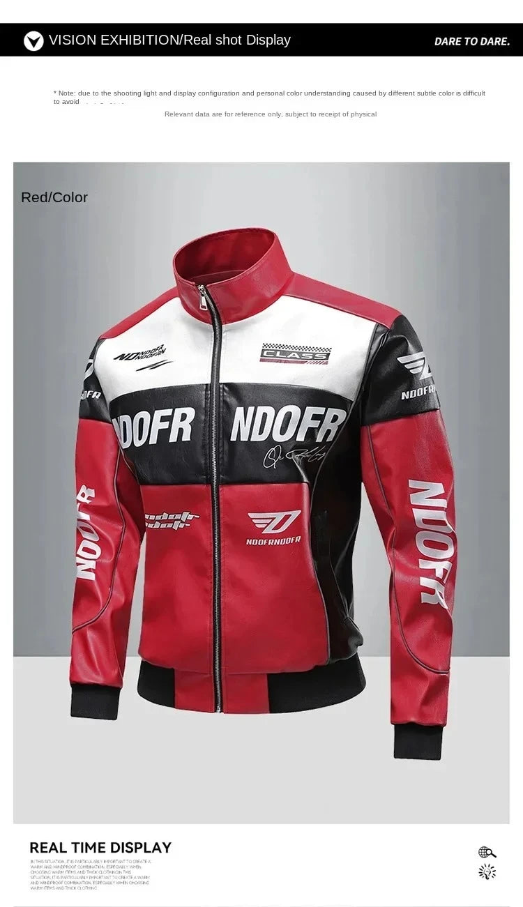 Autumn Motorbike Jacket Men's Stand Collar Leather Jackets Patchwork PU Leather Work Clothes Outdoor Motorcycle Riding Coats Men