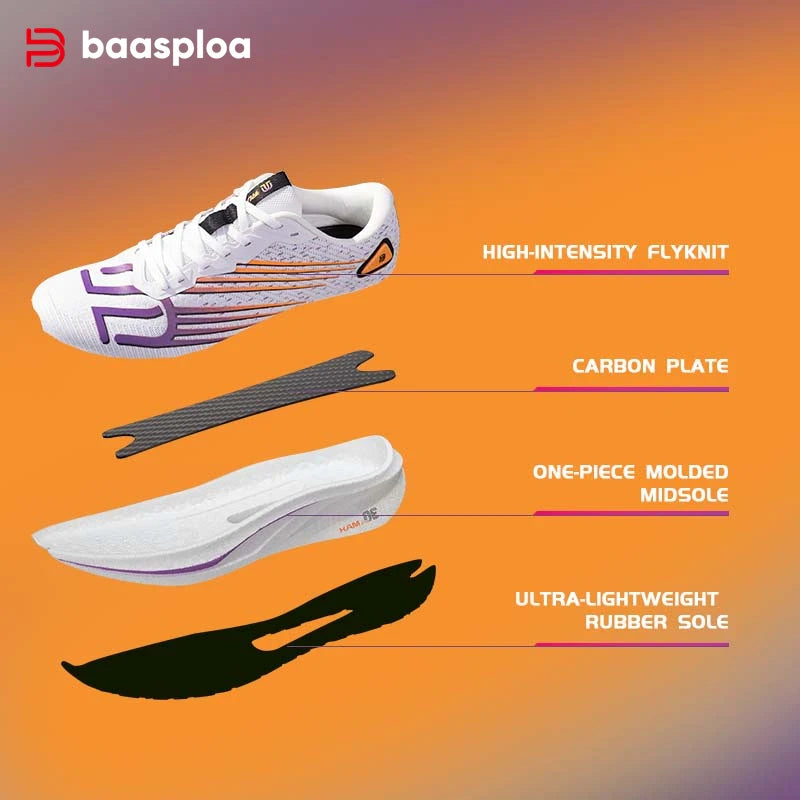 Baasploa Men Jogging Sports Shoes Carbon Plate Professional Cushioning Sneakers Male Outdoor Breathable Non Slip Running Shoes