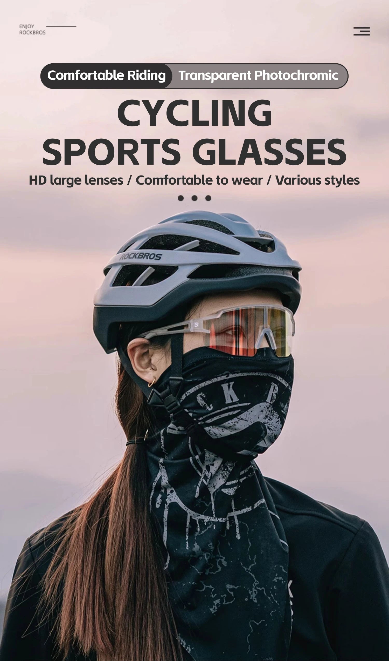 ROCKBROS Photochromic Anit-fog Bicycle Glasses UV400 Sun Protection Bike Sunglasses Sports Run MTB Road Cycling Eyewear Goggles