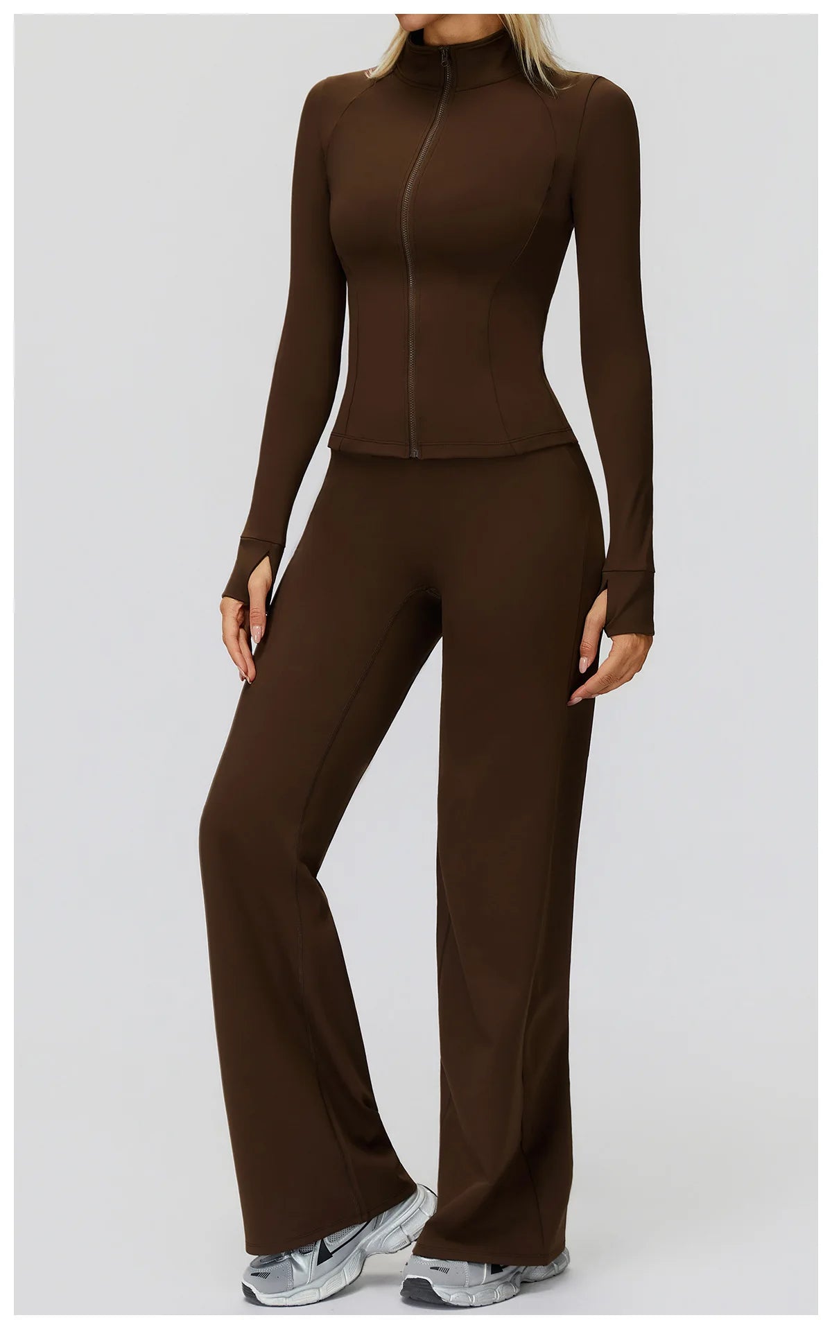 2PCS Yoga Set Workout Sets Women Sportswear Gym Clothing Fitness Zipper Long Sleeve High Waist Leggings Sports Suits Yoga Suit