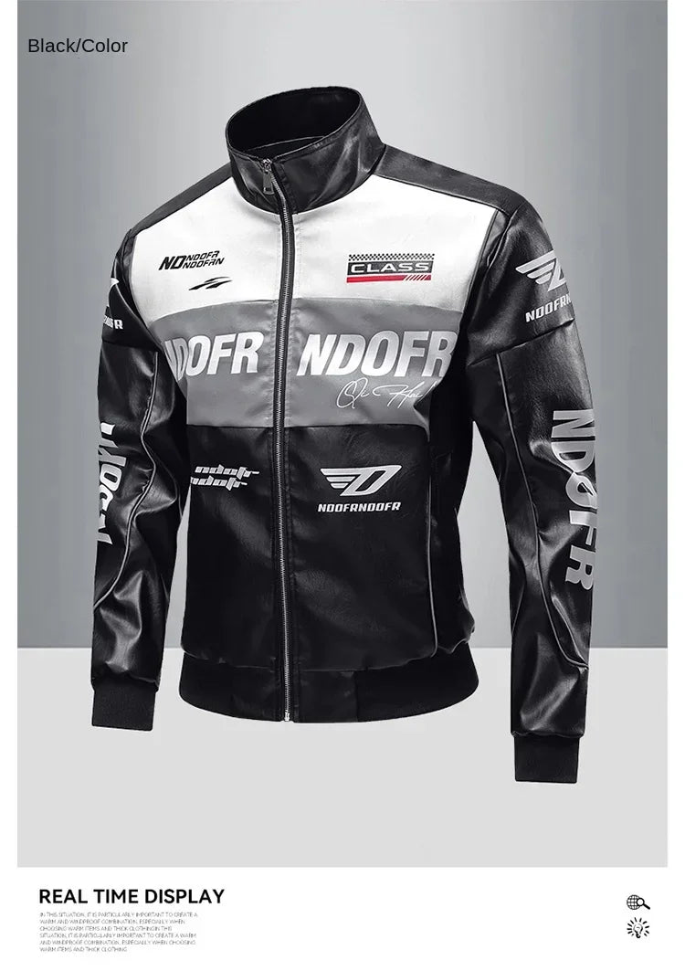 Autumn Motorbike Jacket Men's Stand Collar Leather Jackets Patchwork PU Leather Work Clothes Outdoor Motorcycle Riding Coats Men