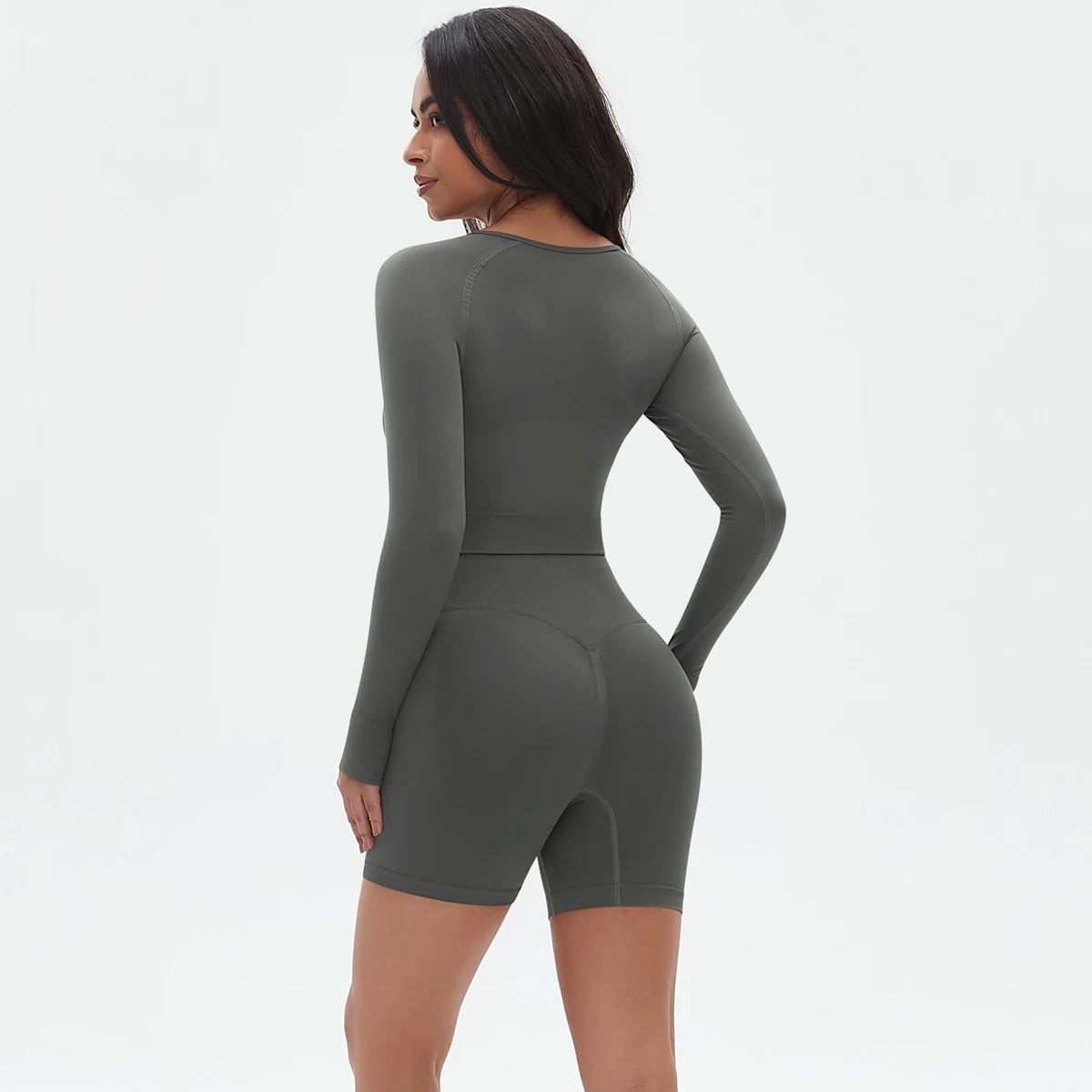 High Waist Seamless Fitness Sports Yoga Shorts Long Sleeved Set Woman Tight Solid Color Workout Top Summer Breathable Yoga Set