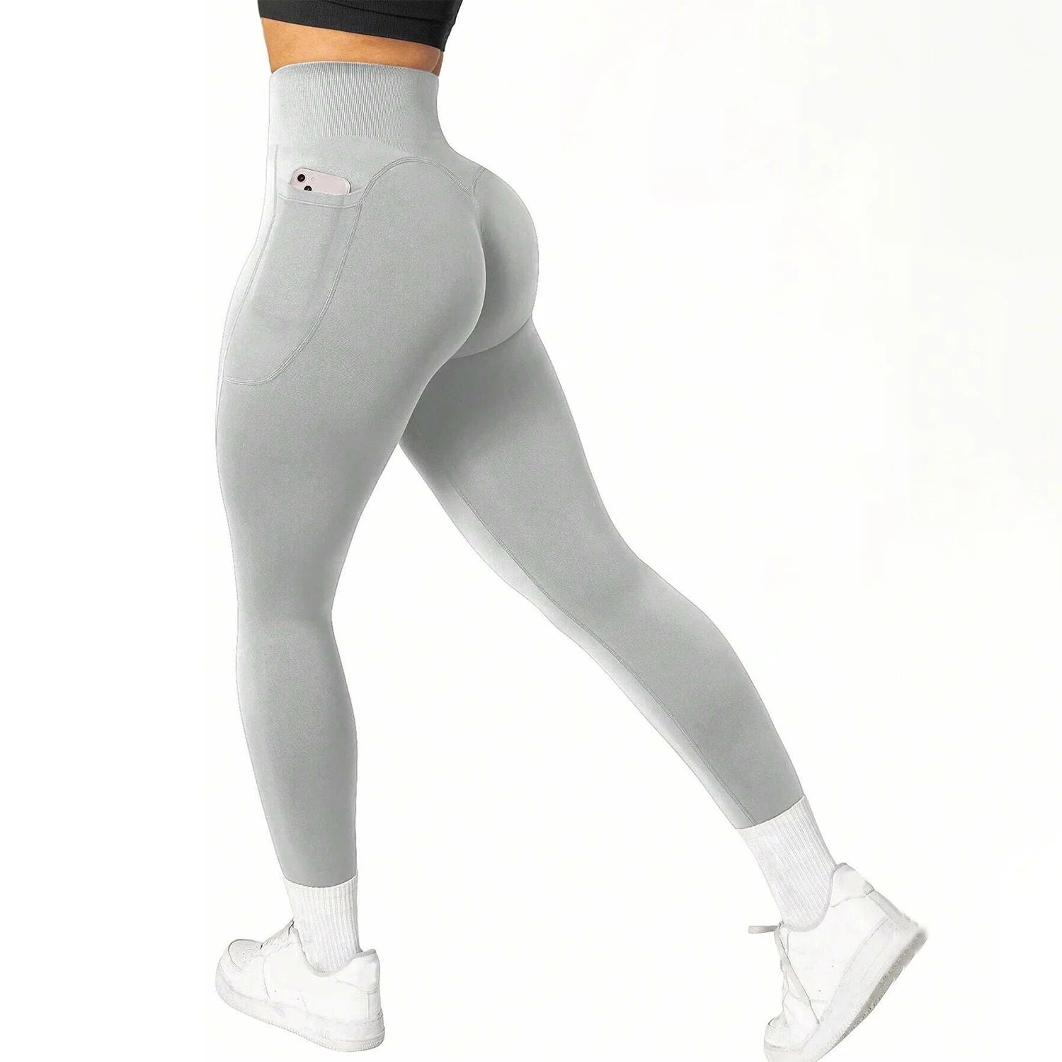 High Waisted Seamless Yoga Pants Butt Lifting Booty Sculpting Gym Leggings with Side Pockets Sexy Workout Tights for Women