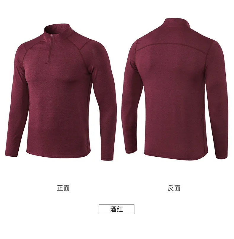 Men's Autumn Fitness Long-Sleeved Quick-Dry Running Tops Half-Zipper Slim-Fit Training Sweatshirt Baselayer Undershirts