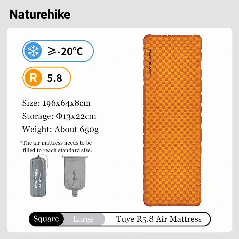 Naturehike Camping Mat 5.8 High R-value Mat Inflatable Sleeping Pad Lightweight Air Mattress 20D Nylon TPU Beach Portable Mats