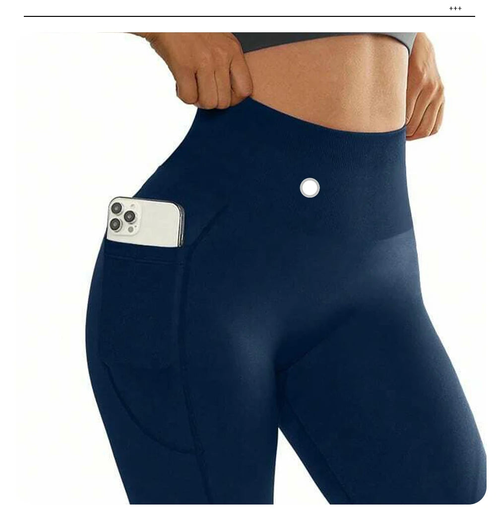 High Waisted Seamless Yoga Pants Butt Lifting Booty Sculpting Gym Leggings with Side Pockets Sexy Workout Tights for Women