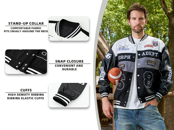 Men's Colorblock Bomber Jacket,Drop Shoulder Design,Casual Long Sleeve,Zipper Pocket,Fall & Winter Fashion Outerwear