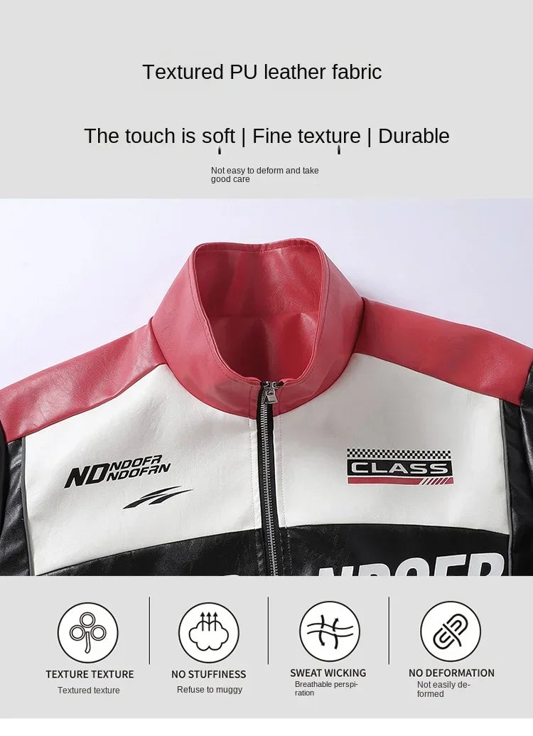 Autumn Motorbike Jacket Men's Stand Collar Leather Jackets Patchwork PU Leather Work Clothes Outdoor Motorcycle Riding Coats Men