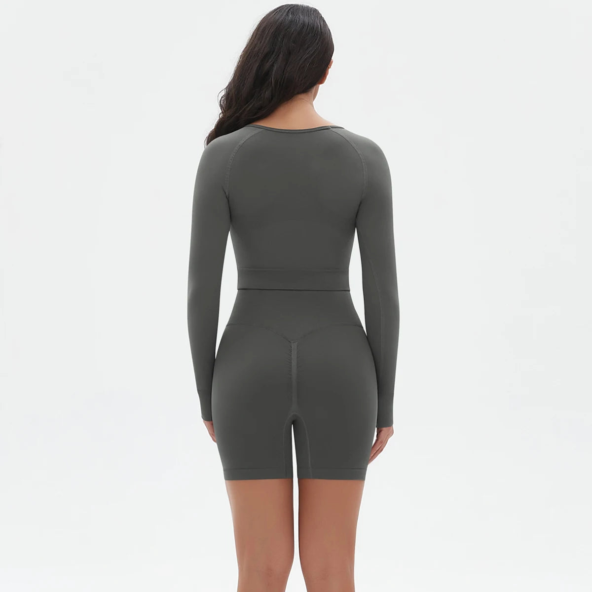 High Waist Seamless Fitness Sports Yoga Shorts Long Sleeved Set Woman Tight Solid Color Workout Top Summer Breathable Yoga Set