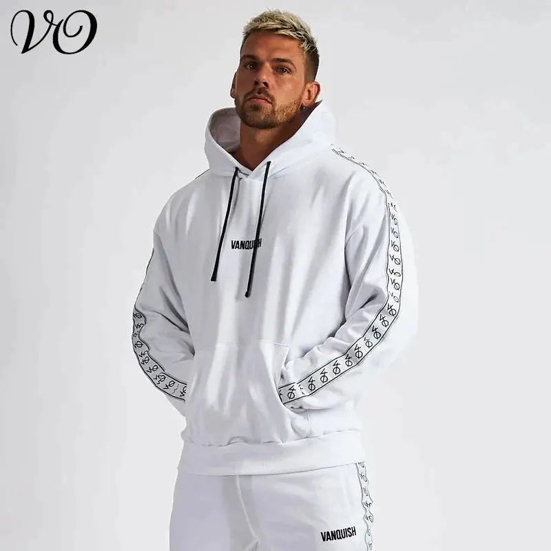 Men Oversized Pullover Hoodie Cotton Round Neck Embroidered Coat Gym Sports Fitness Sportswear Gym Running Training Loose Hoodie باور أب | Power Up