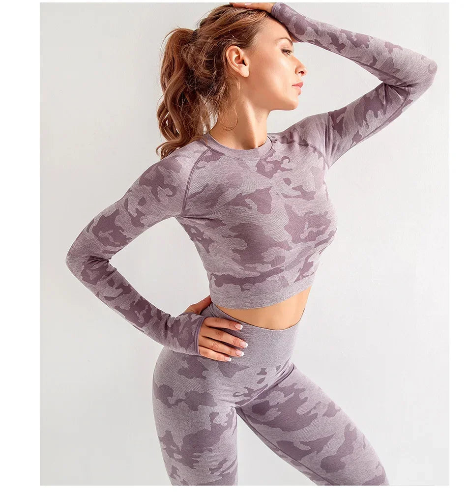 Tie Dyeing Seamless Yoga Set Gym Fitness Two Piece Set Women Clothing Sexy Back Crop Top High Waist Workout Leggings Sportswear