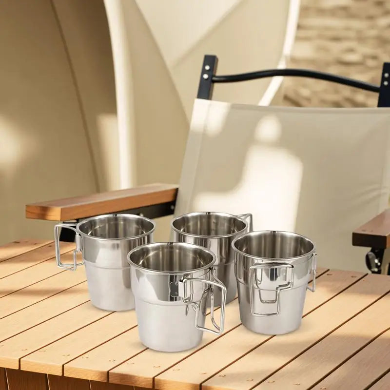 Hiking Cup 4X 300ml Camping Mugs Stainless Steel Camping Cups & Mugs Drinking Cup Stackable Metal Camping Mug for Camping Travel