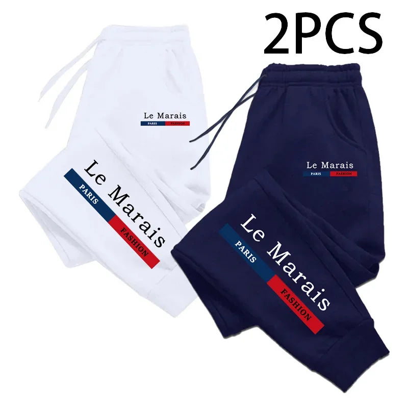 2pcs of 1 Pack Men's Sweatpants Paris Le Marais Print Jogger Pants Fall Winter Home Outdoor Comfort Casual Warm Trousers 2 in 1