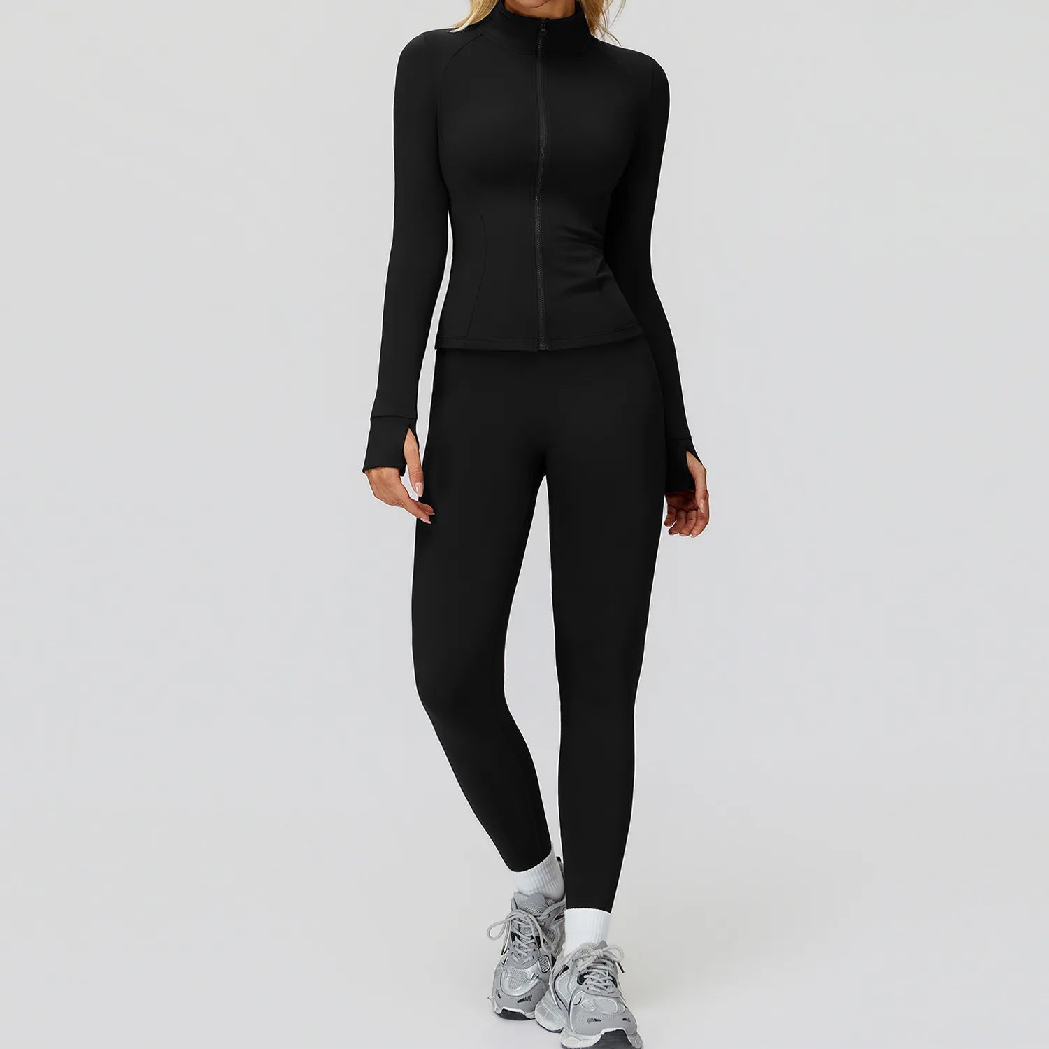 2PCS Yoga Set Workout Sets Women Sportswear Gym Clothing Fitness Zipper Long Sleeve High Waist Leggings Sports Suits Yoga Suit