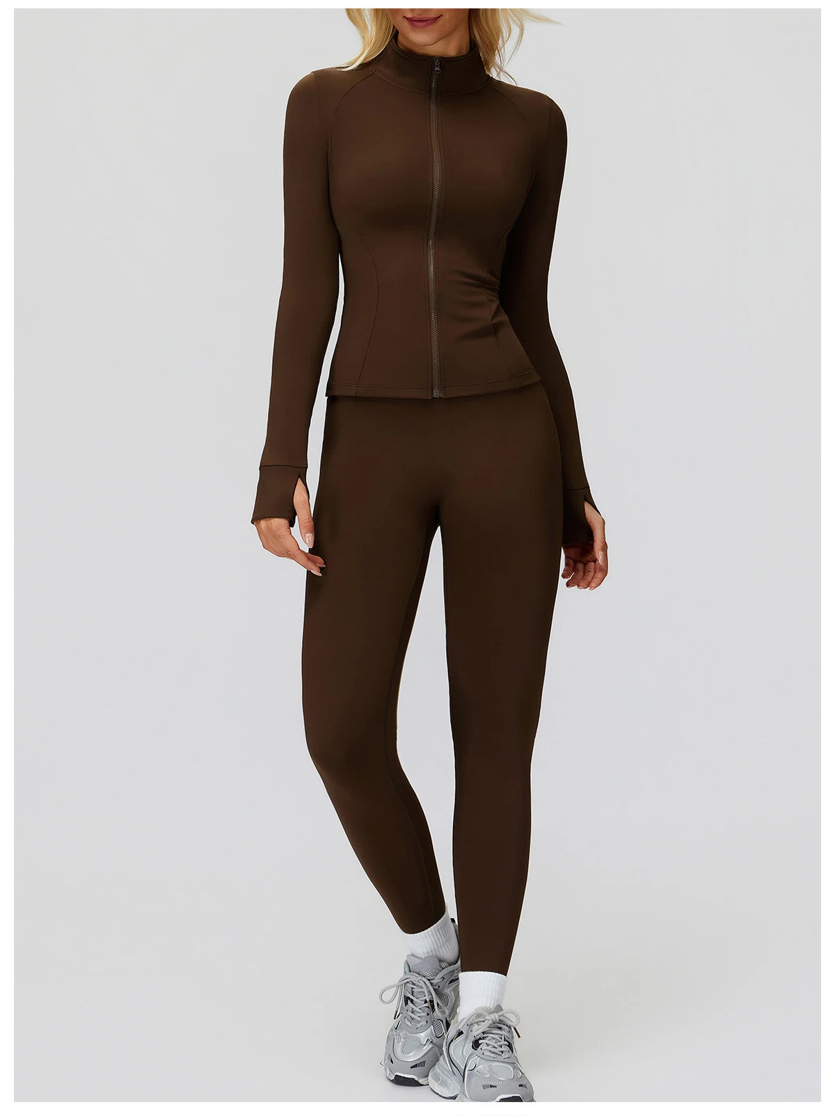 2PCS Yoga Set Workout Sets Women Sportswear Gym Clothing Fitness Zipper Long Sleeve High Waist Leggings Sports Suits Yoga Suit