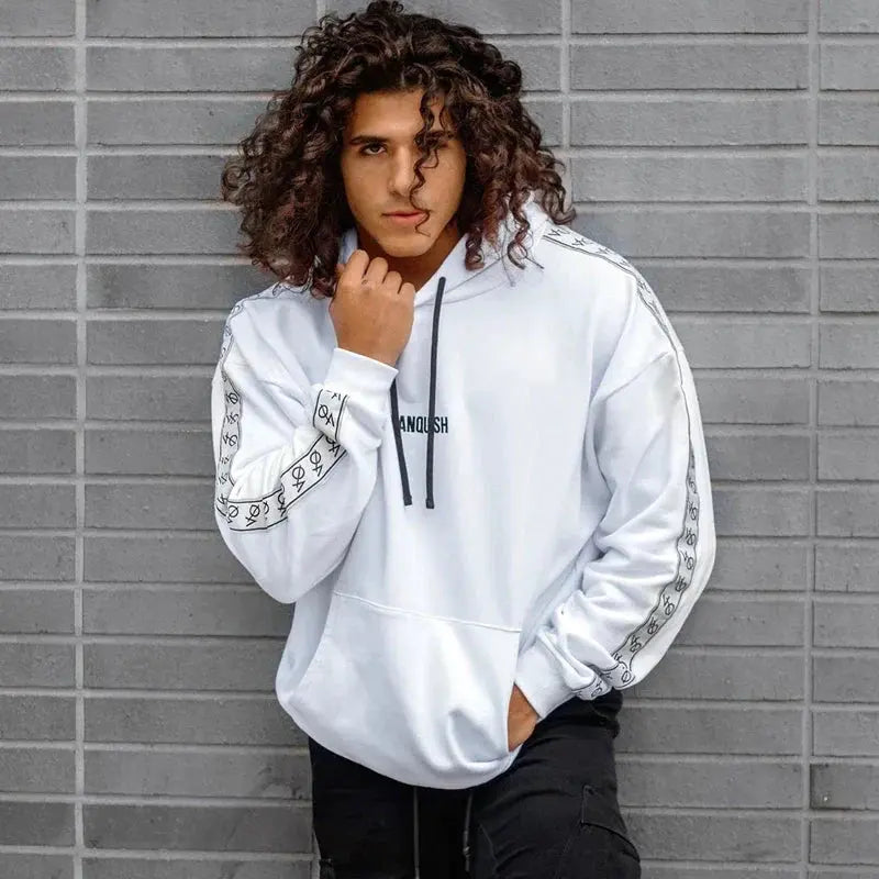Men Oversized Pullover Hoodie Cotton Round Neck Embroidered Coat Gym Sports Fitness Sportswear Gym Running Training Loose Hoodie باور أب | Power Up