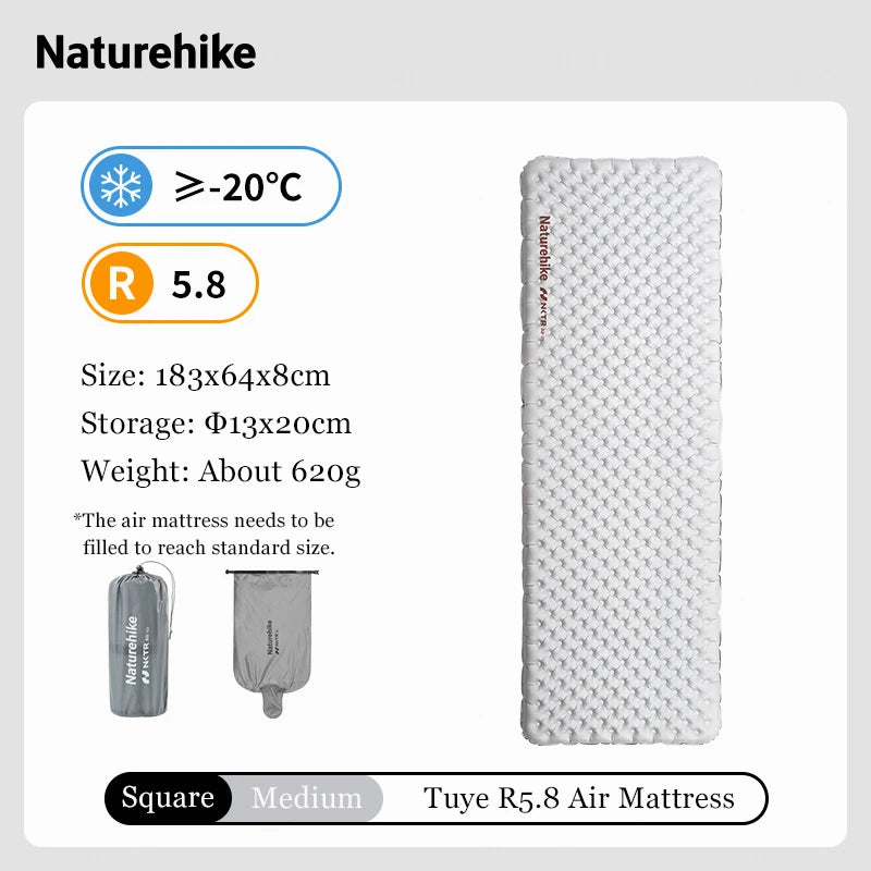 Naturehike Camping Mat 5.8 High R-value Mat Inflatable Sleeping Pad Lightweight Air Mattress 20D Nylon TPU Beach Portable Mats