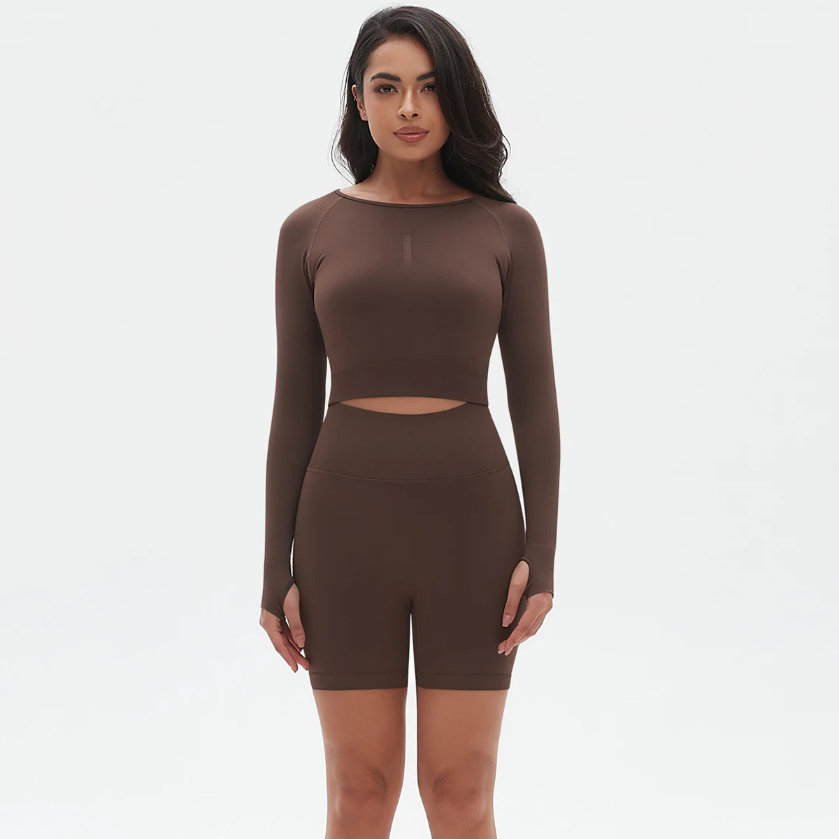 High Waist Seamless Fitness Sports Yoga Shorts Long Sleeved Set Woman Tight Solid Color Workout Top Summer Breathable Yoga Set